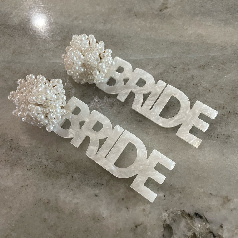White Pearl Cluster Bride Earrings